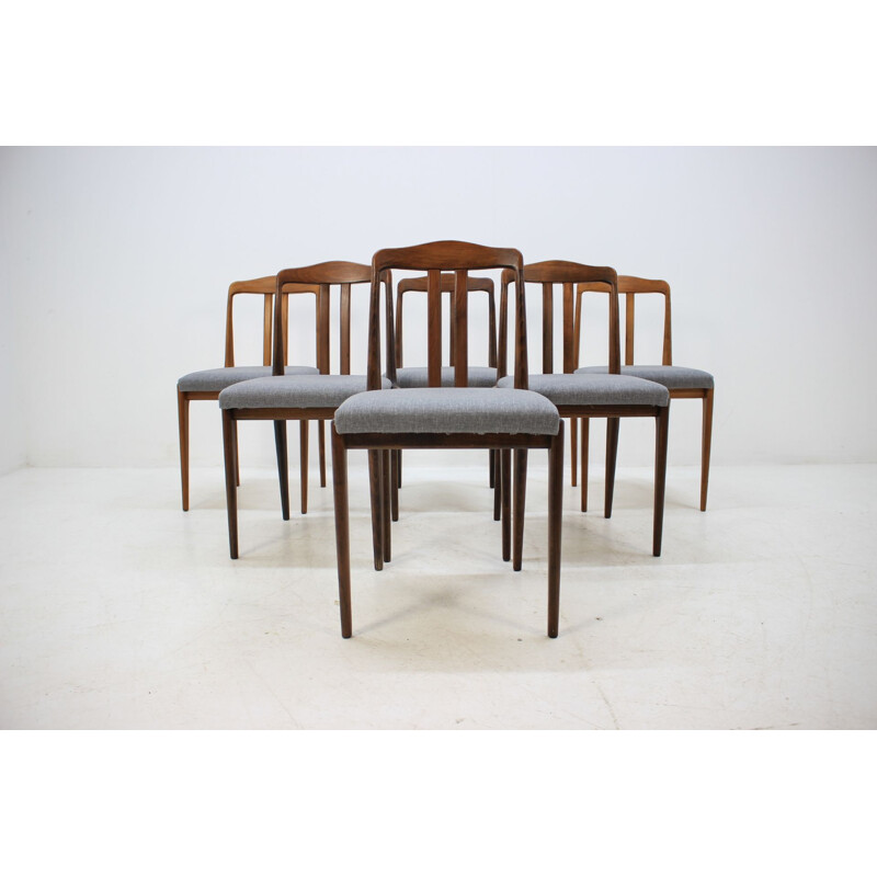 Set of 6 vintage scandinavian chairs in wood and grey fabric 1960