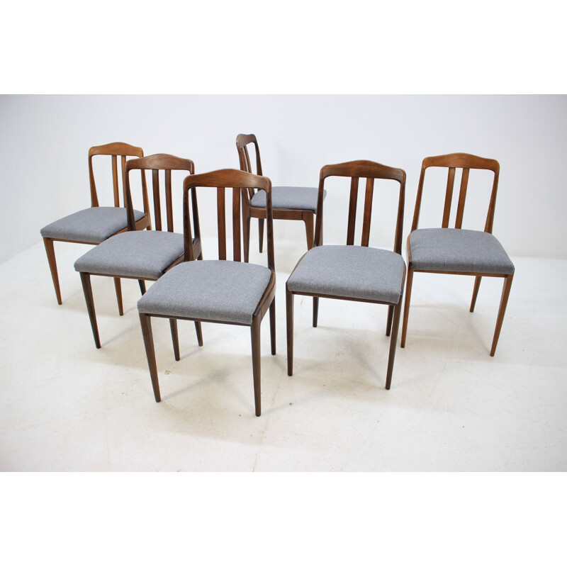 Ensemble de 6 chaises vintage scandinaves en tissu gris et bois 1960
