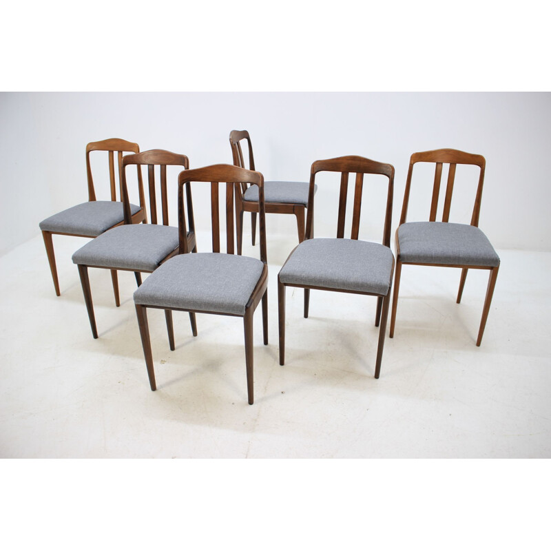 Set of 6 vintage scandinavian chairs in wood and grey fabric 1960