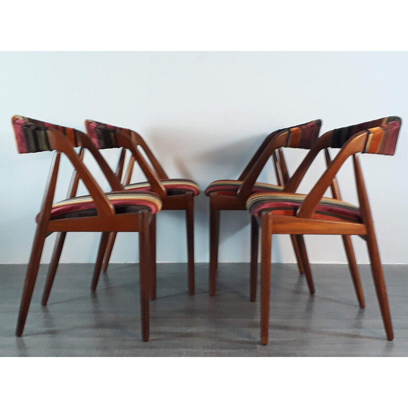 Ensemble de 4 chaises vintage pour Schou Andersen Moblefabrik en teck et tissu