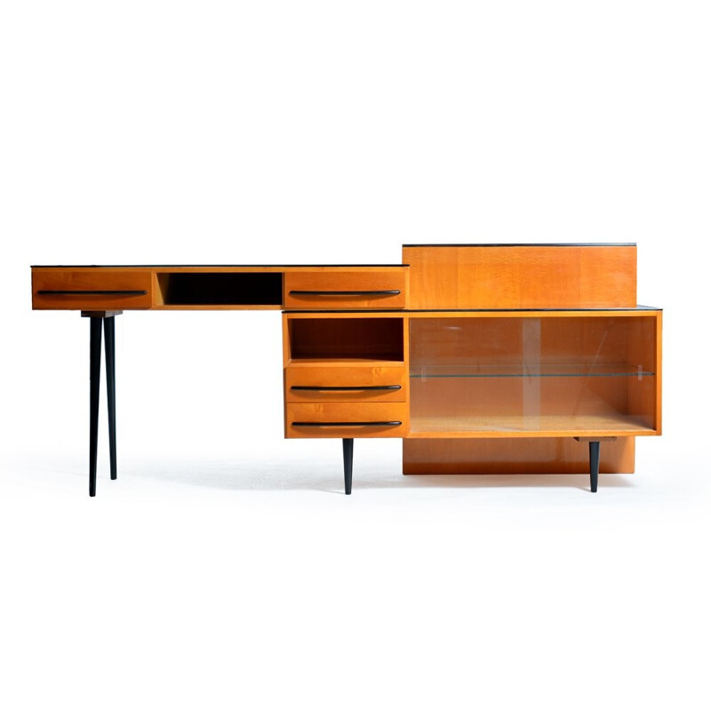 Bureau et enfilade vintage en bois et verre, édition Novy Domov NP - 1970