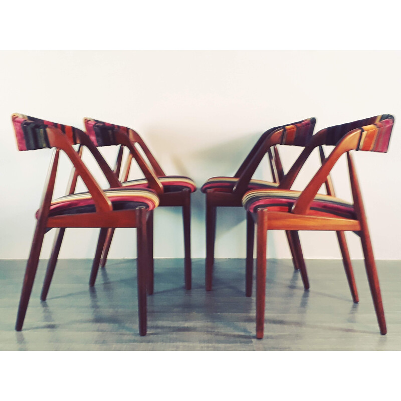 Ensemble de 4 chaises vintage pour Schou Andersen Moblefabrik en teck et tissu