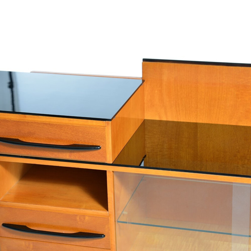 Czechoslovakian sideboard with desk in wood and glass, Novy Domov NP edition - 1970s