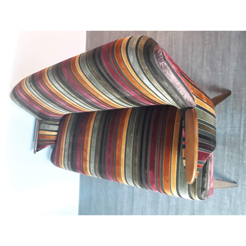 Vintage danish multicoloured sofa in teak and fabric 1950