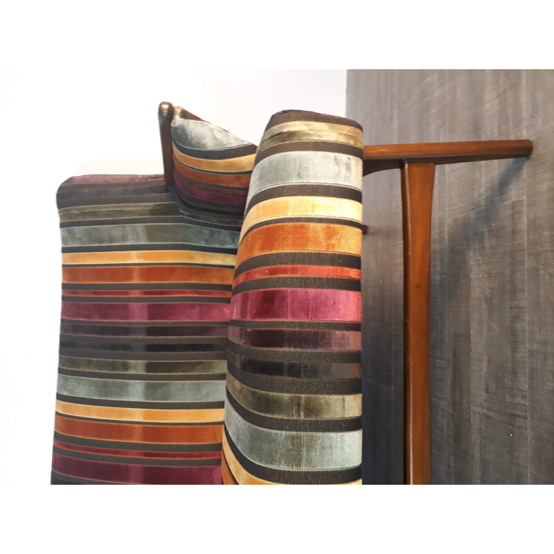 Vintage danish multicoloured sofa in teak and fabric 1950