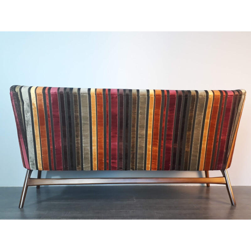 Vintage danish multicoloured sofa in teak and fabric 1950