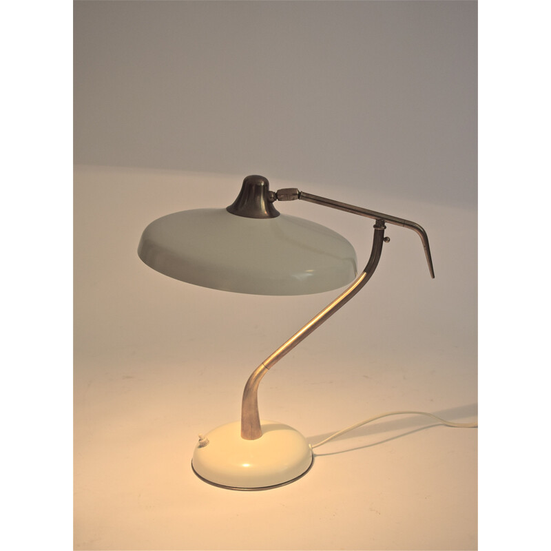 Lampe vintage Lumi beige en métal et laiton 1950