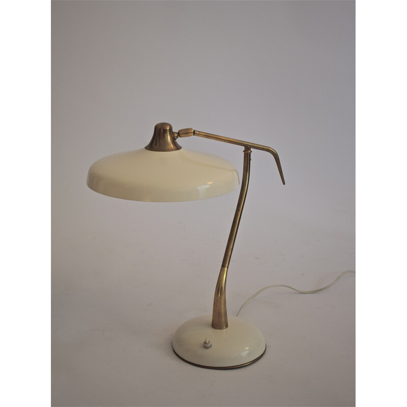 Vintage Lumi beige lamp in metal and brass 1950