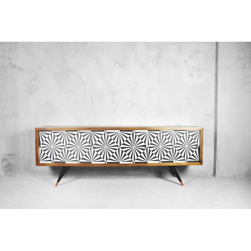 Vintage scandinavian sideboard in walnut with patterns 1960s