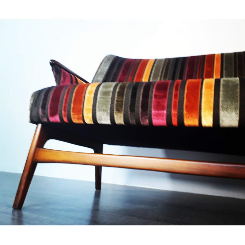 Ensemble de salon vintage scandinave canapé et 4 chaises en teck et velours