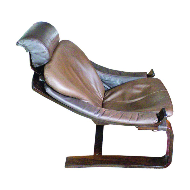 Vintage armchair in leather Kroken with footstool by Ake Fribytter for Nelo Möbel