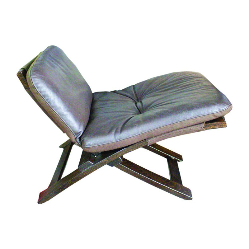 Vintage armchair in leather Kroken with footstool by Ake Fribytter for Nelo Möbel