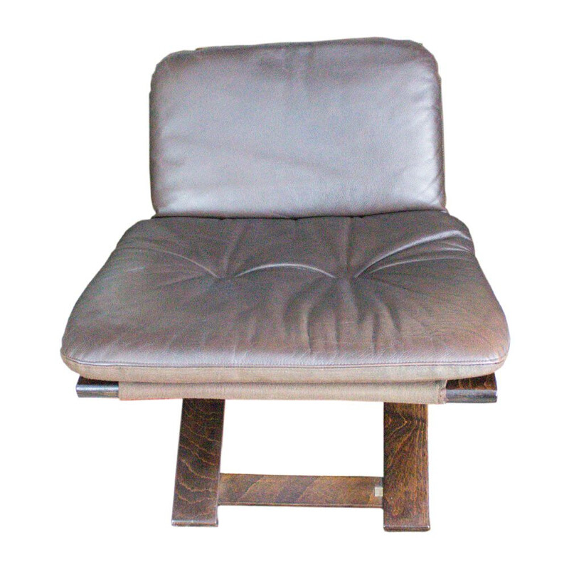 Vintage armchair in leather Kroken with footstool by Ake Fribytter for Nelo Möbel