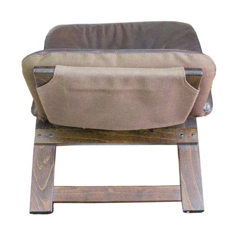 Vintage armchair in leather Kroken with footstool by Ake Fribytter for Nelo Möbel