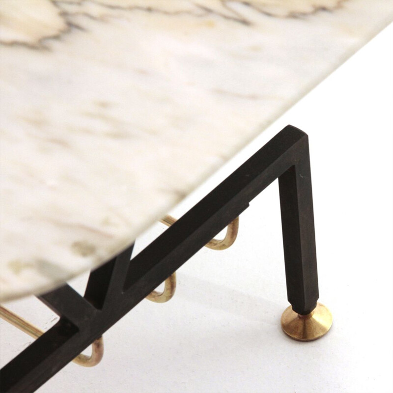 Table basse vintage avec plateau en marbre