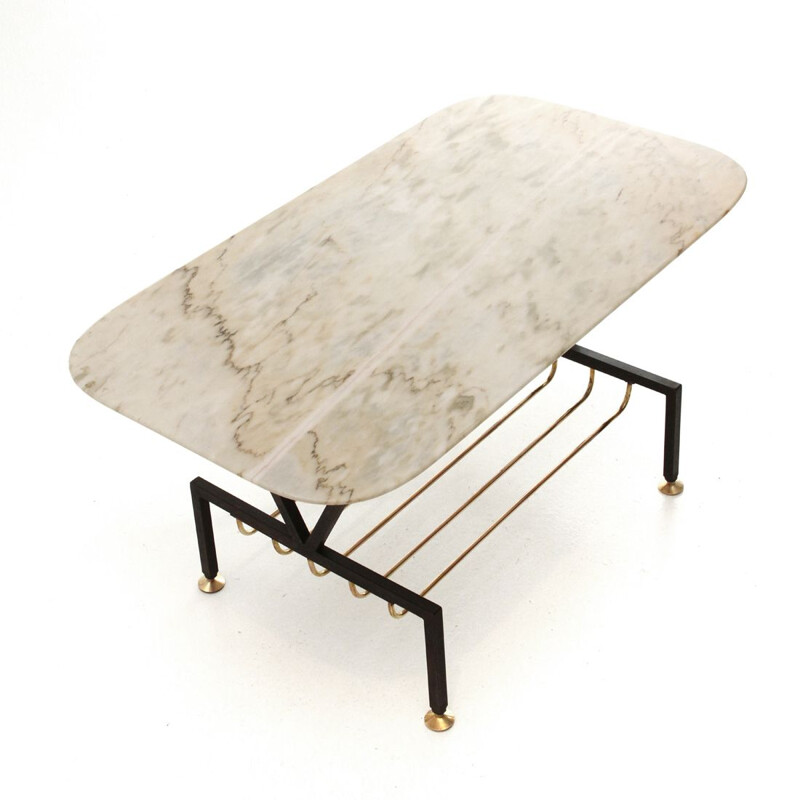Table basse vintage avec plateau en marbre