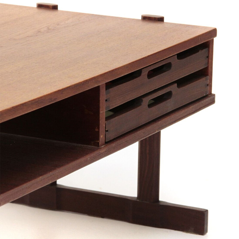 Table basse vintage avec tiroir et plateaux