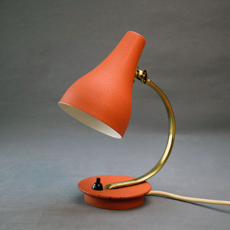 Lampe vintage en laiton et métal rouge