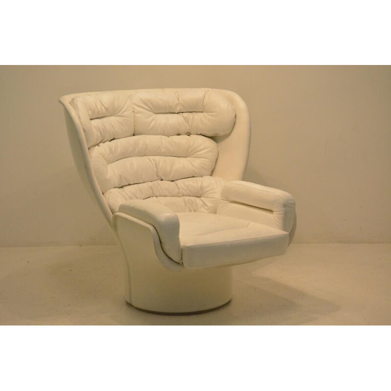 Vintage armchair "Elda" in white leather by Joe Colombo for Comfort Italy