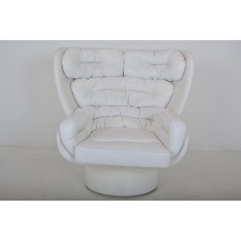 Vintage armchair "Elda" in white leather by Joe Colombo for Comfort Italy