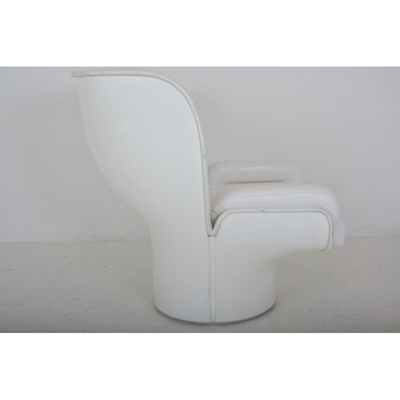 Vintage armchair "Elda" in white leather by Joe Colombo for Comfort Italy