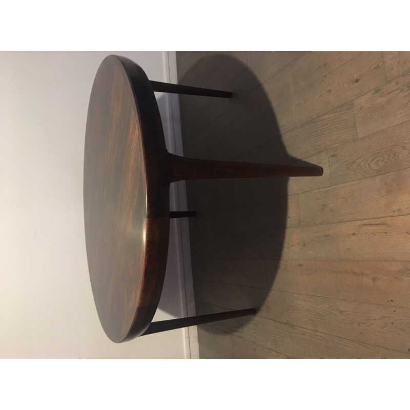 Vintage round Scandinavian dining table in rosewood by Kofod Larsen