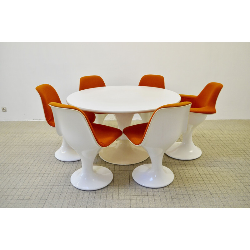 Vintage orange dining set "Orbit" by Herman Miller