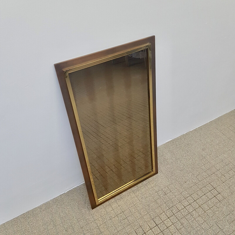 Miroir vintage avec cadre bronze et doré par Belgo Chrom