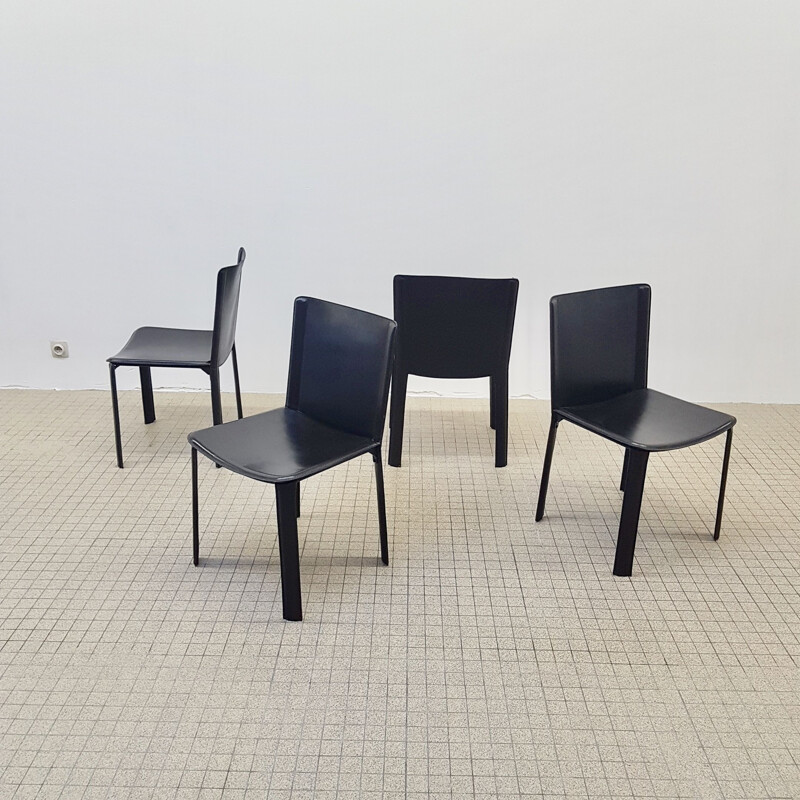 Set of 4 vintage dining chairs in leather 1970s