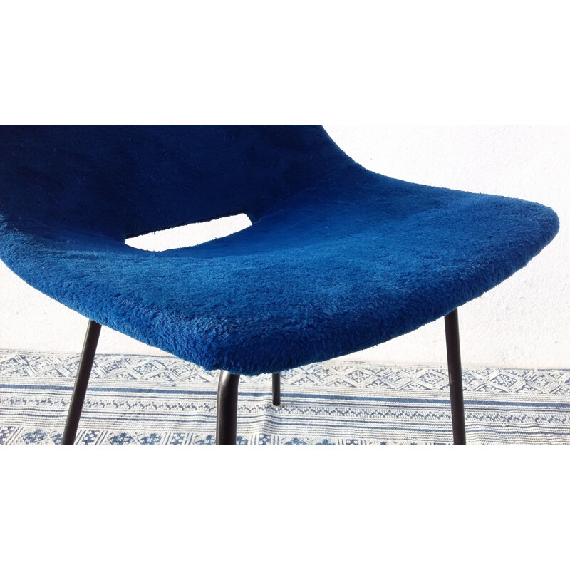 Vintage blue chair "tonneau" by Pierre Guariche for Steiner