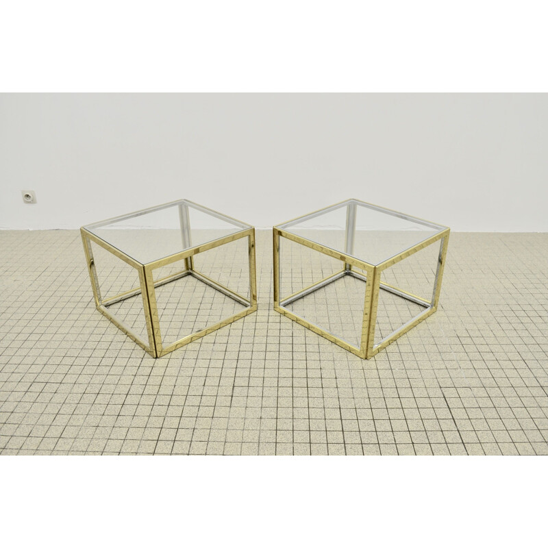 Pair of vintage French side tables in chromium steel by Maison Charles