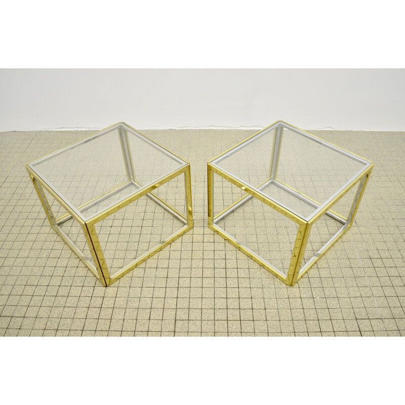 Pair of vintage French side tables in chromium steel by Maison Charles