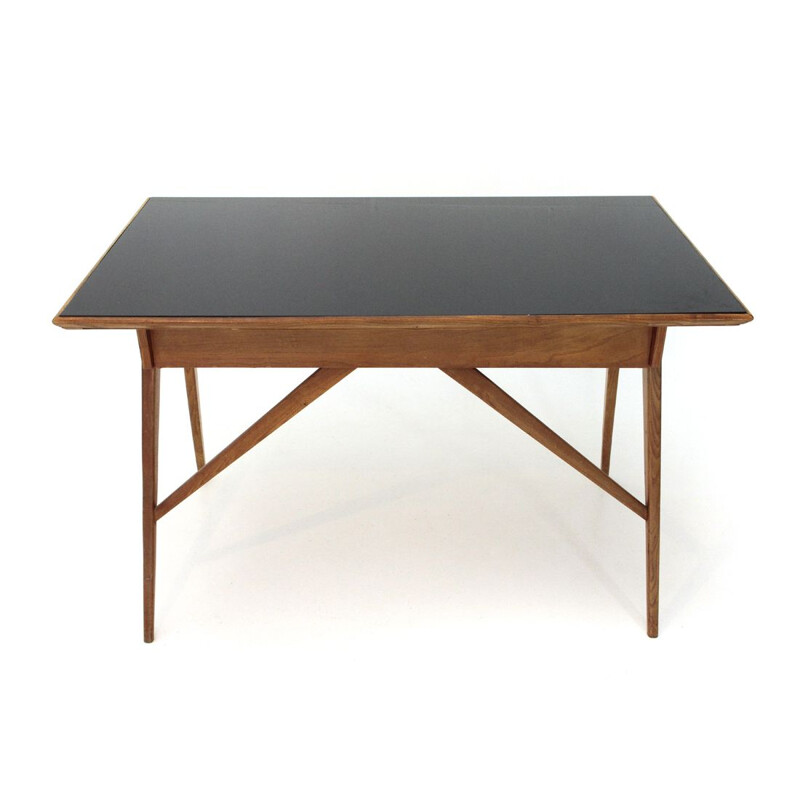 Vintage Italian desk with black glass top