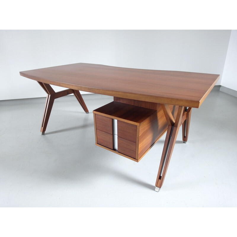 Vintage Italian executive desk in walnut by Ico Parisi for Mim Roma