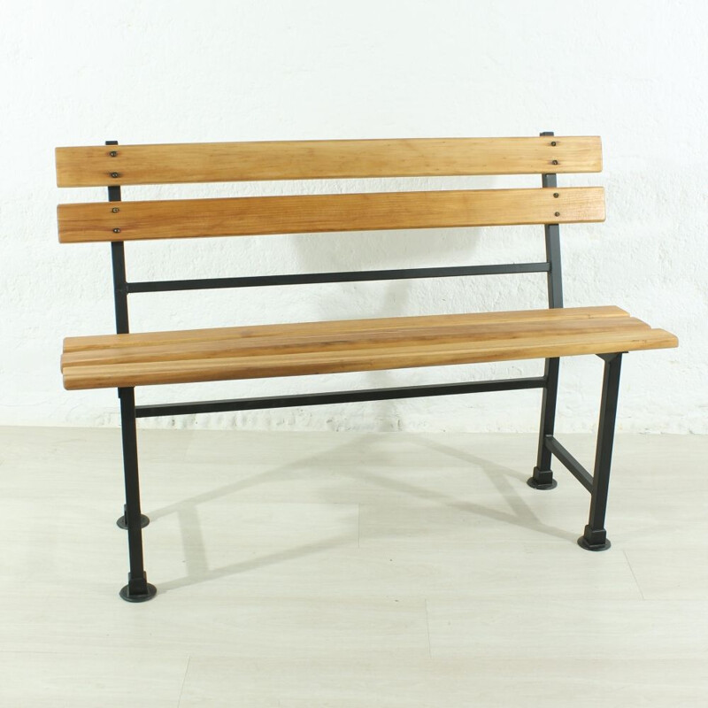 Banc vintage allemand en bois et métal