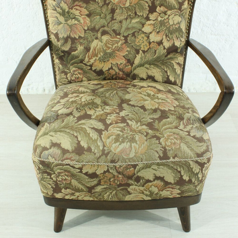 Vintage wingback green armchair in beechwood 1950s