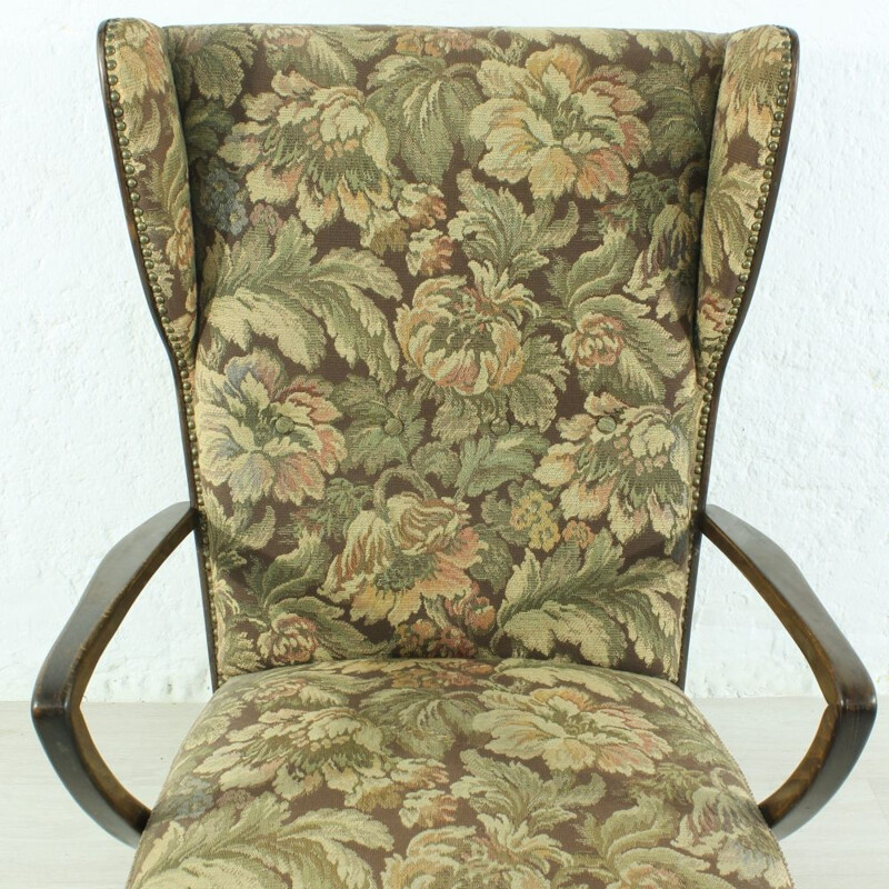 Vintage wingback green armchair in beechwood 1950s