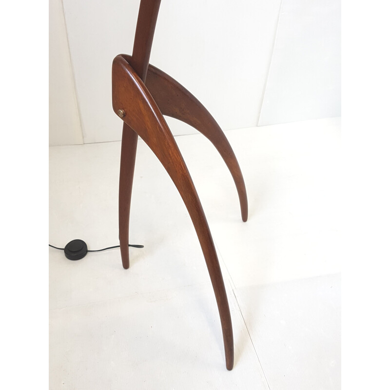 Vintage Praying Mantis floor lamp by Rispal in mahogany 1960