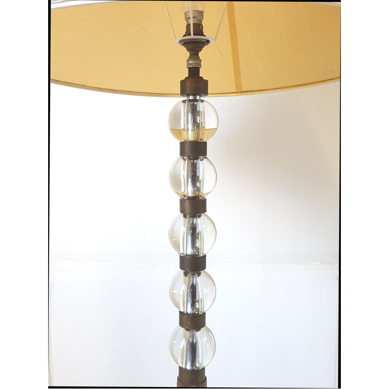 Vintage oak and glass floor lamp, France 1950