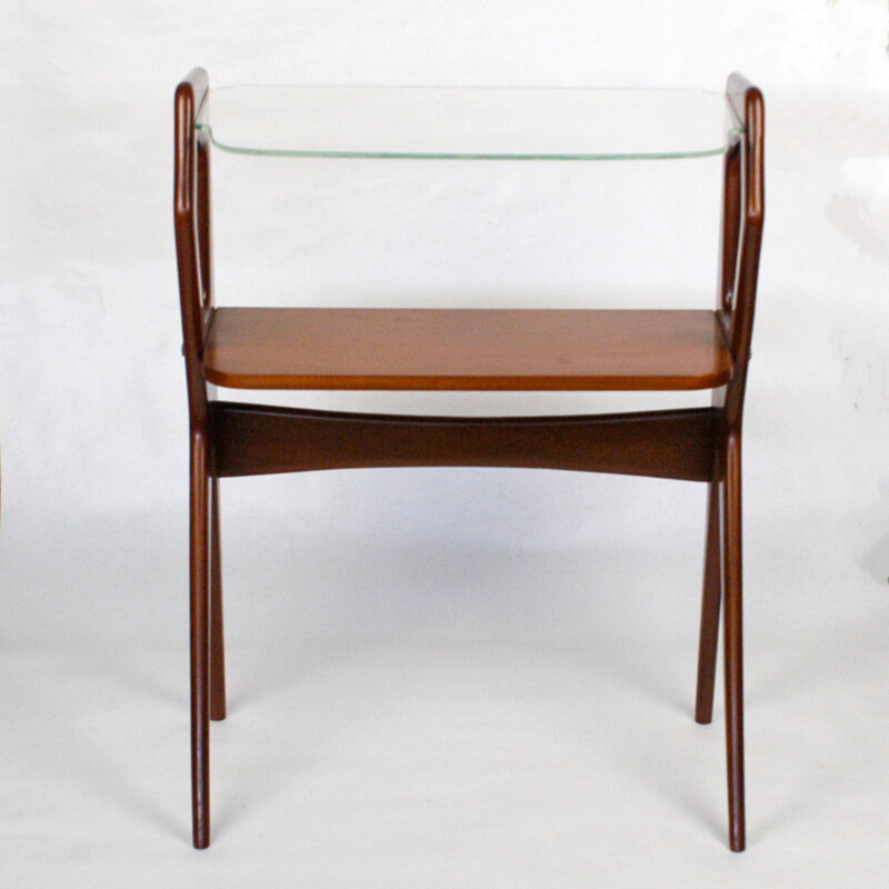 Vintage italian side table in mahogany and glass 1950