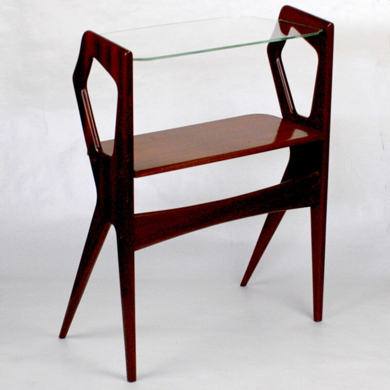 Vintage italian side table in mahogany and glass 1950