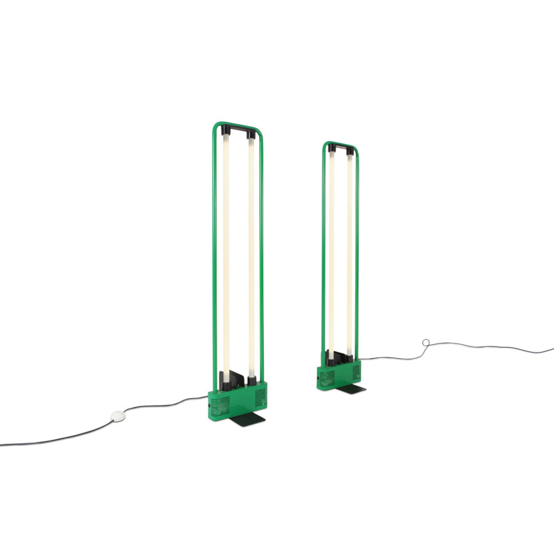 Vintage green neon floor lamp for Zerbetto in green metal 1980