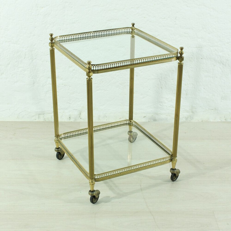 Vintage german serving trolley in glass and brass 1950