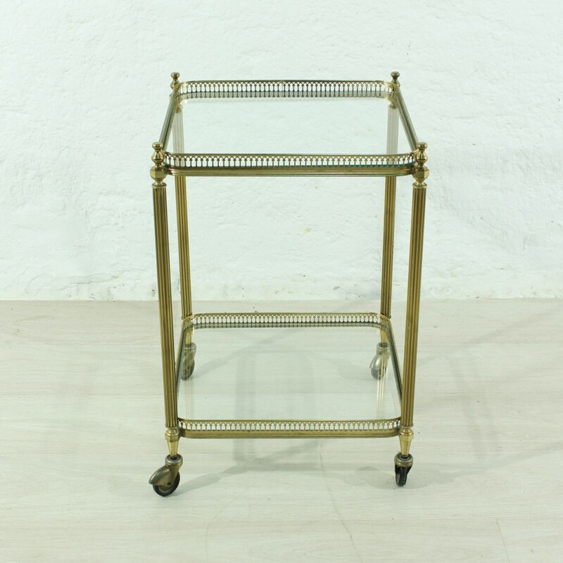 Vintage german serving trolley in glass and brass 1950