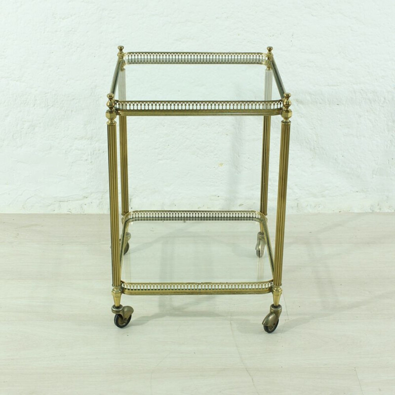 Vintage german serving trolley in glass and brass 1950