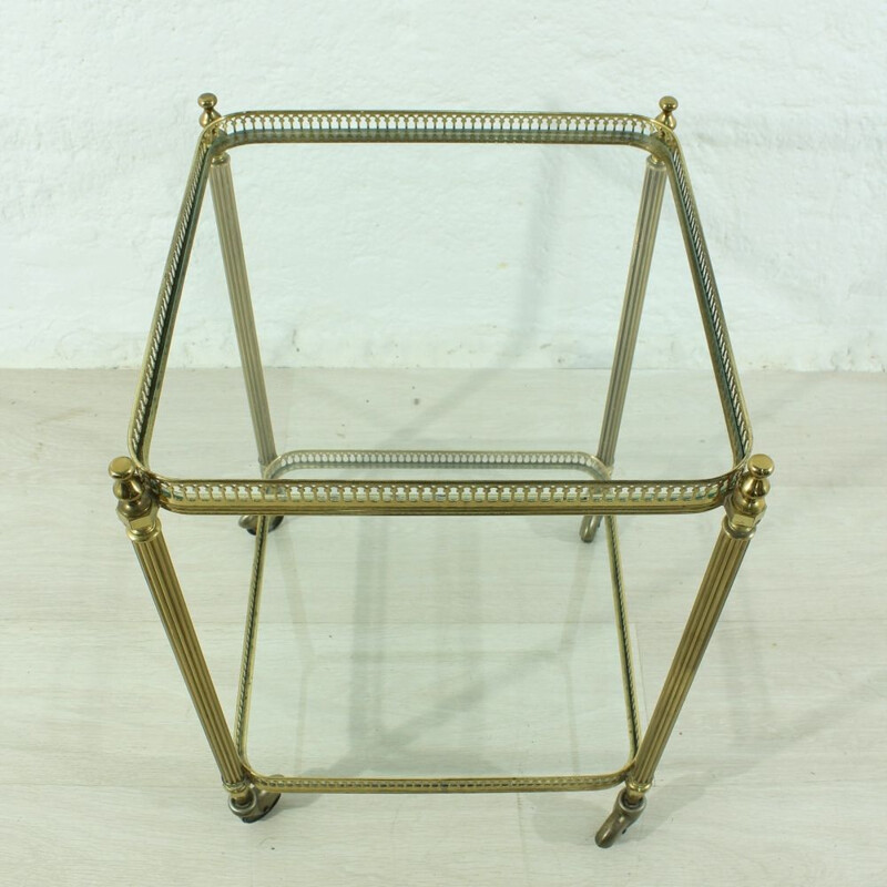 Vintage german serving trolley in glass and brass 1950
