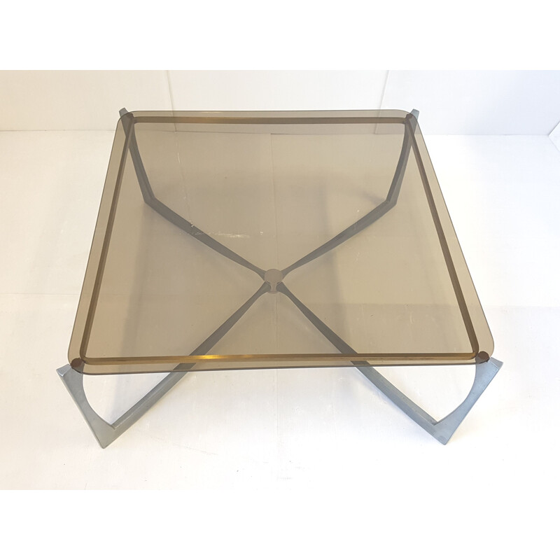 Vintage coffee table in brass aluminium and glass 1970