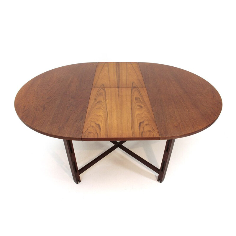 Table à repas vintage italienne avec plateau circulaire en teck 1960