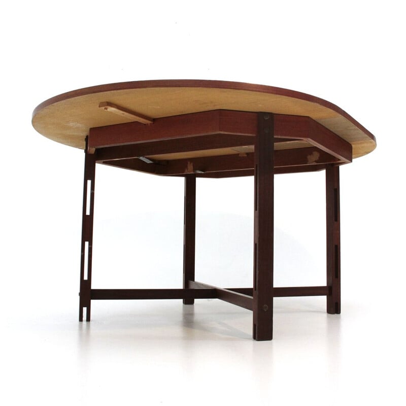 Vintage italian dining table with circular top in teakwood 1960