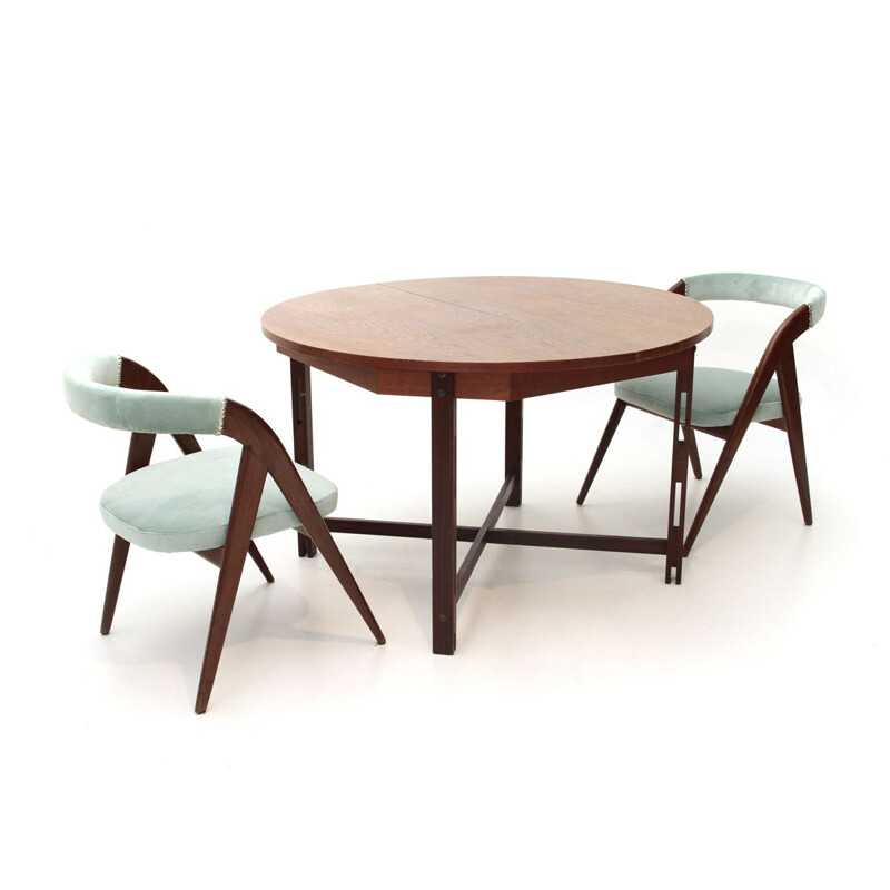 Vintage italian dining table with circular top in teakwood 1960